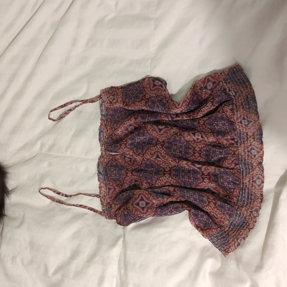 American Eagle Outfitters boho shirred blouse with keyhole and adjustable straps